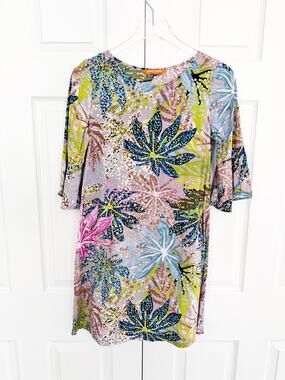 Jams World Tropical Floral Shift Dress Bell Sleeve Hawaiian Art Print Resortwear